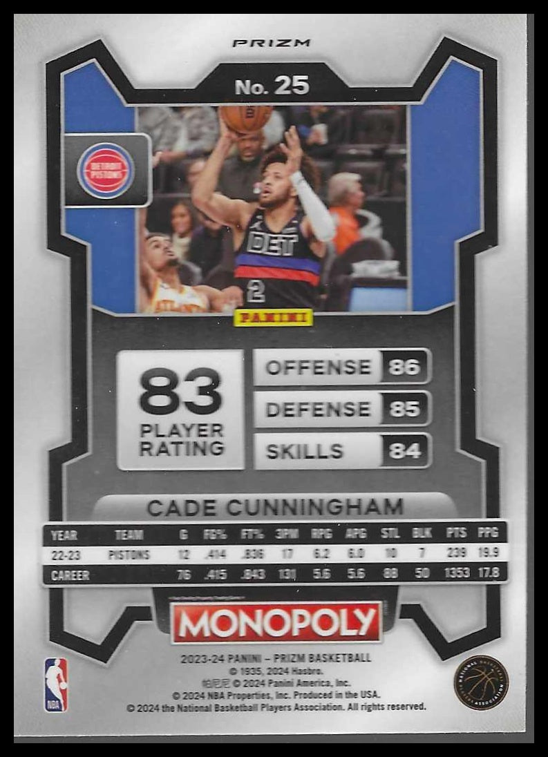 2023-24 Panini Prizm Monopoly #25 Cade Cunningham Purple