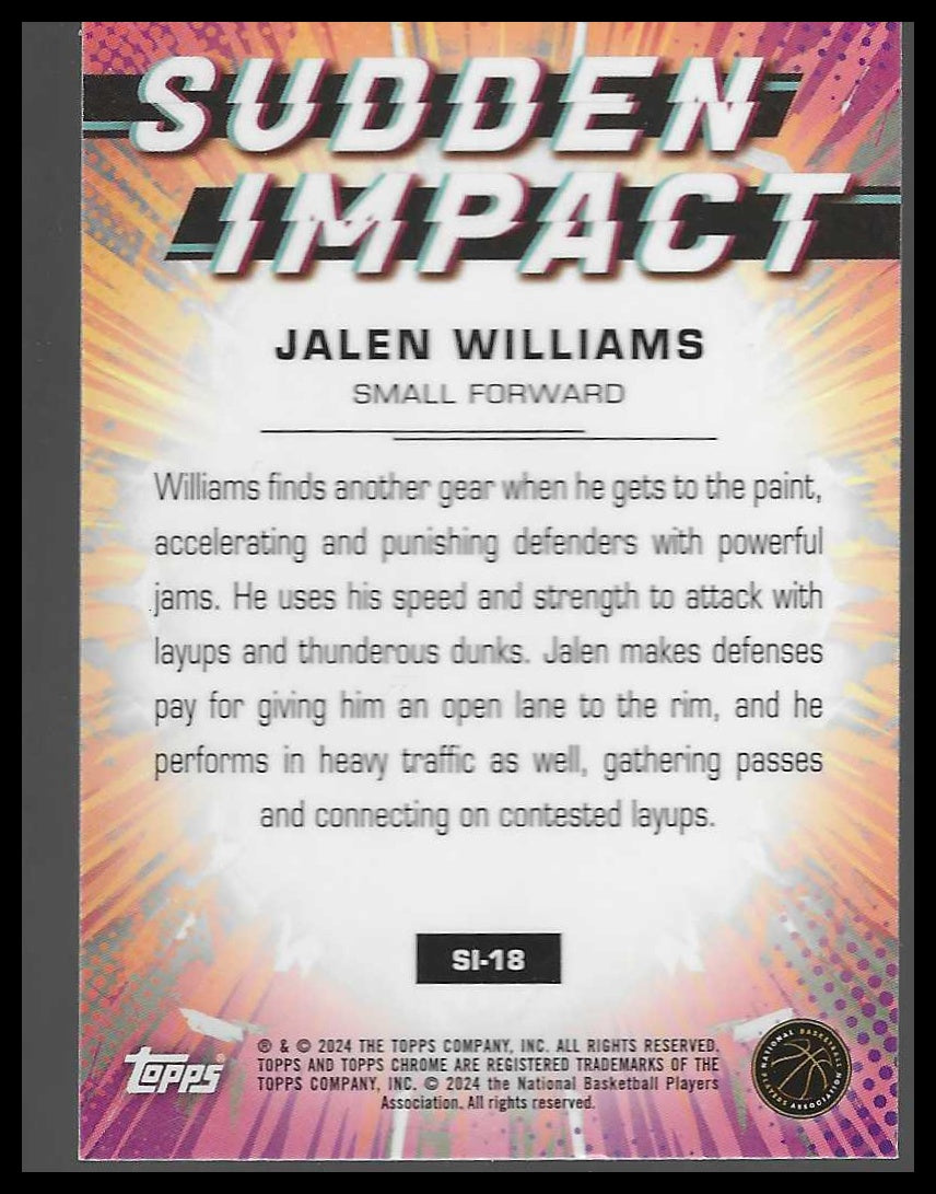 2023-24 Topps Chrome #SI-18 Jalen Williams Sudden Impact Refractor