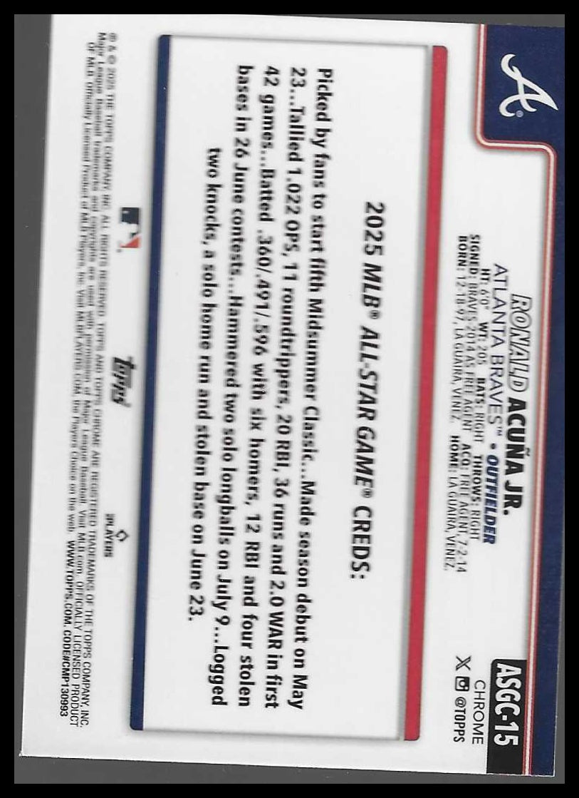 2025 Topps Chrome Update #ASGC-15 Ronald Acuña Jr. 2025 All-Star Game