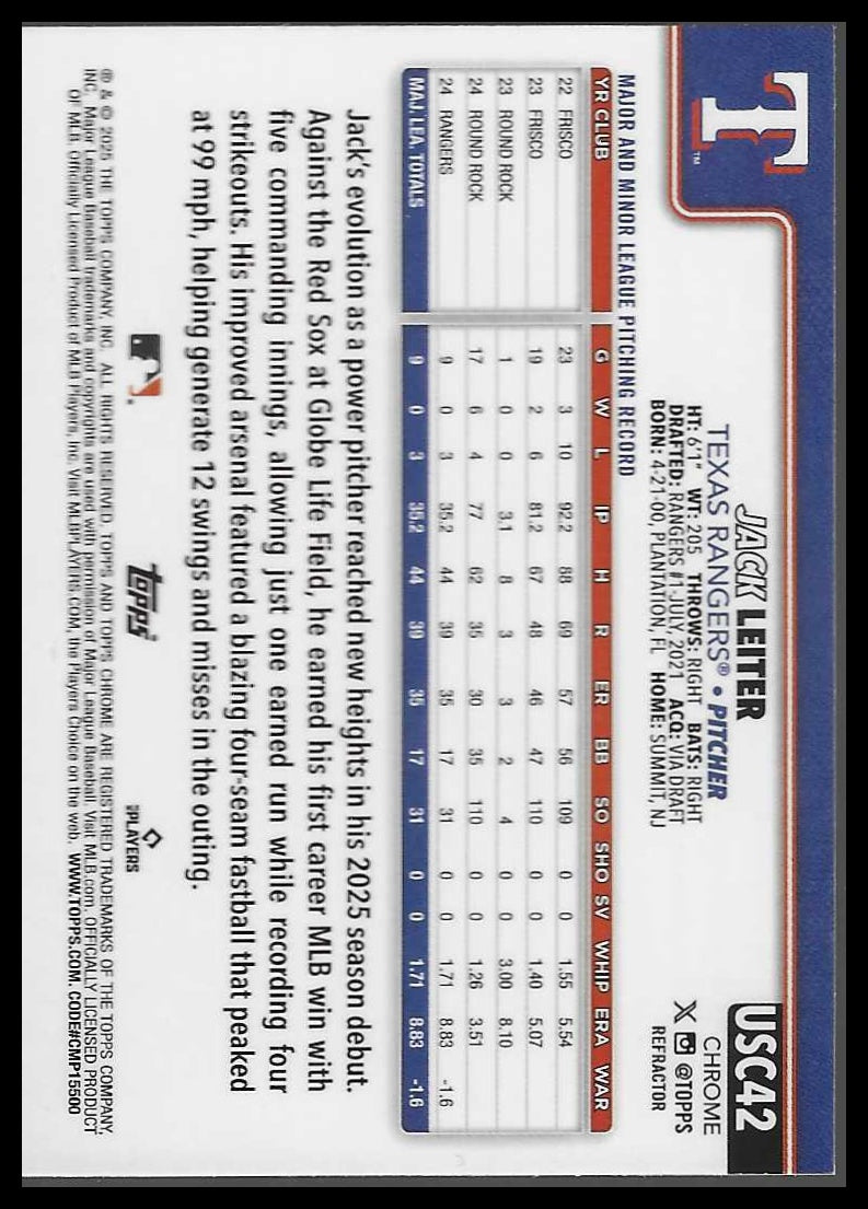 2025 Topps Chrome Update #USC42 Jack Leiter Refractors