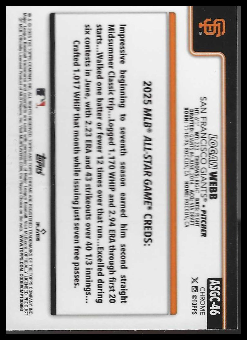 2025 Topps Chrome Update #ASGC-46 Logan Webb 2025 All-Star Game