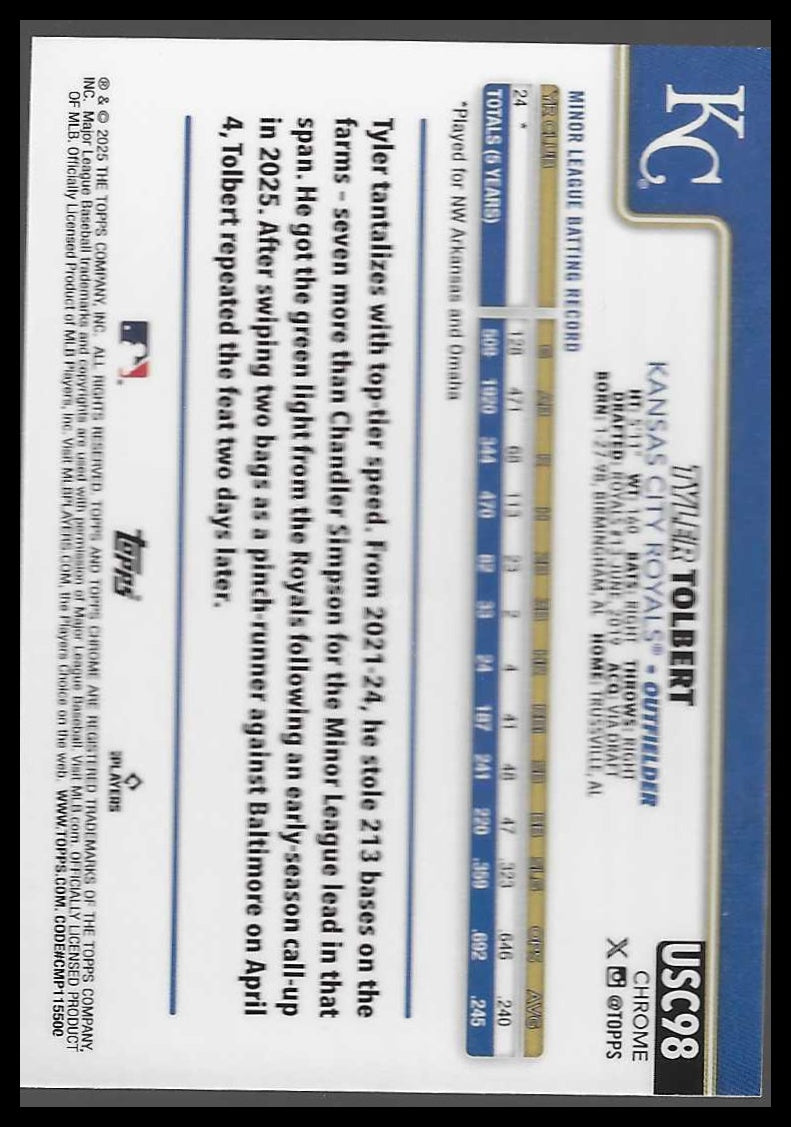2025 Topps Chrome Update #USC98 Tyler Tolbert RayWave Refractor