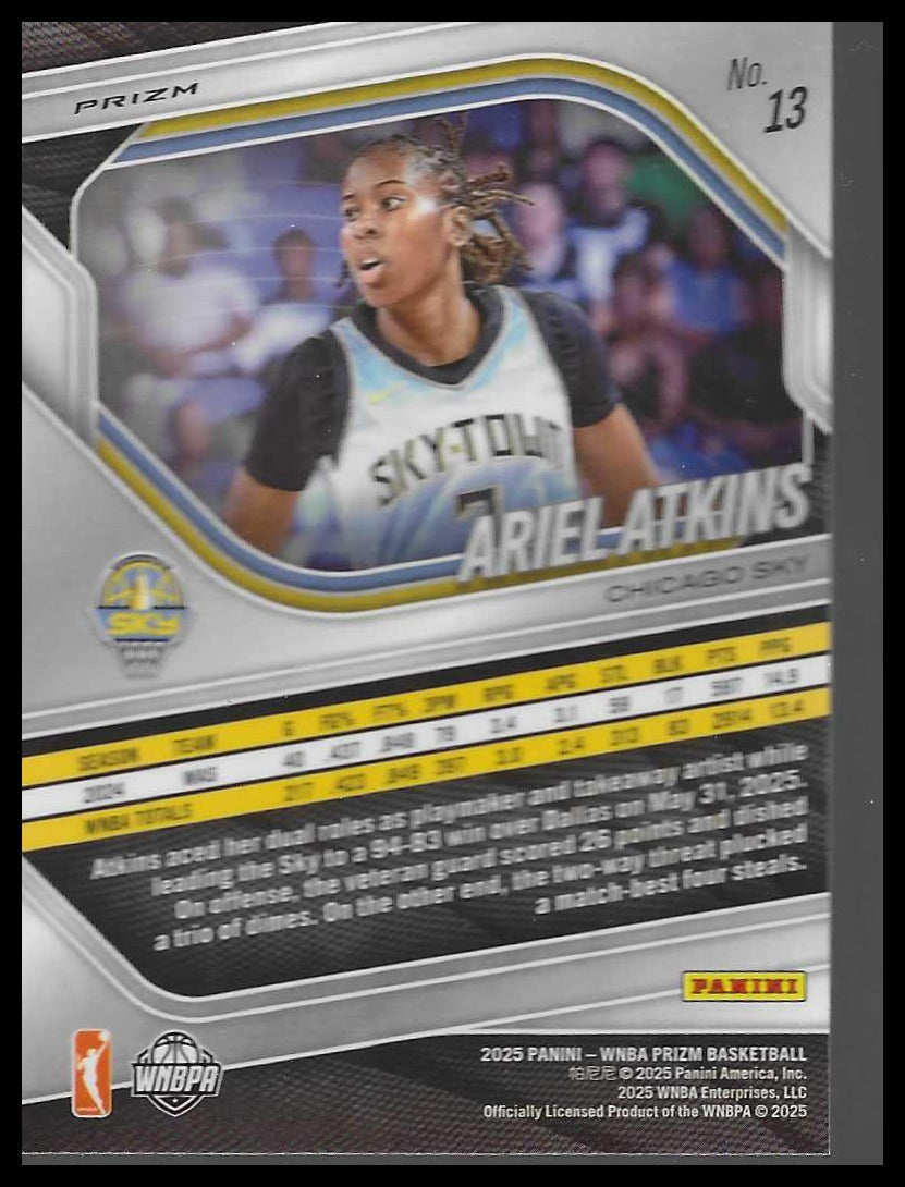 2025 Panini Prizm WNBA #13 Ariel Atkins Blue Velocity Prizms