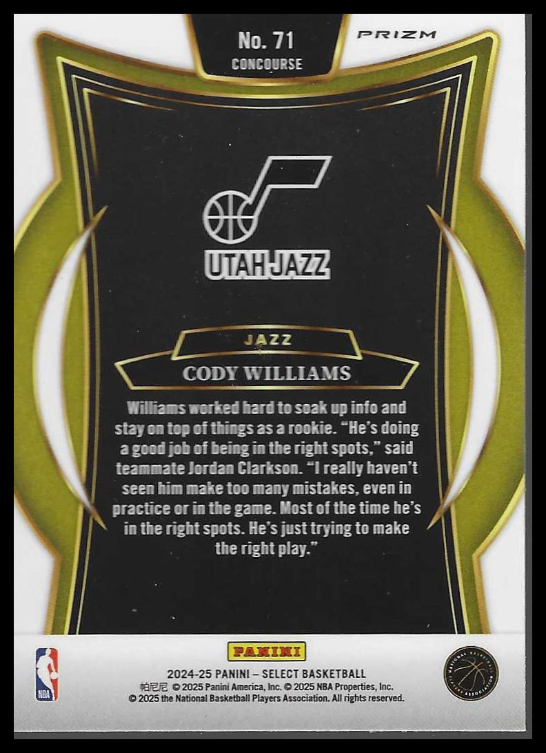 2024-25 Panini Select #71 Cody Williams Blue Cracked Ice Prizm