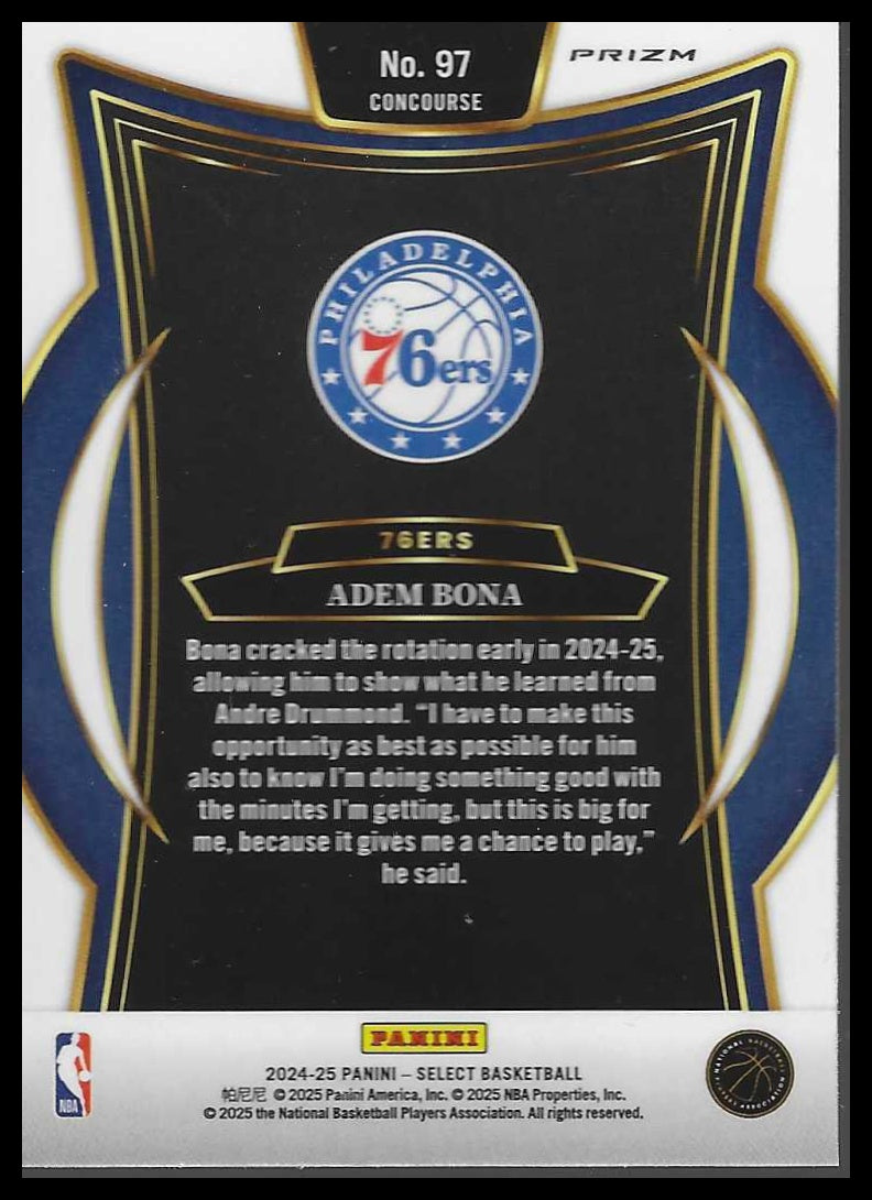 2024-25 Panini Select #97 Adem Bona Blue Cracked Ice Prizm