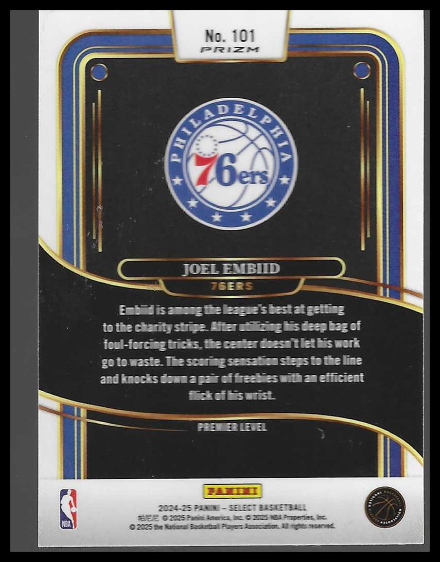 2024-25 Panini Select #101 Joel Embiid Blue Cracked Ice Prizm
