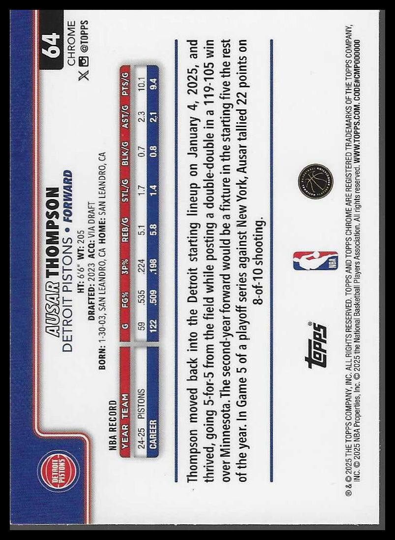 2025-26 Topps Chrome #64 Ausar Thompson Refractor