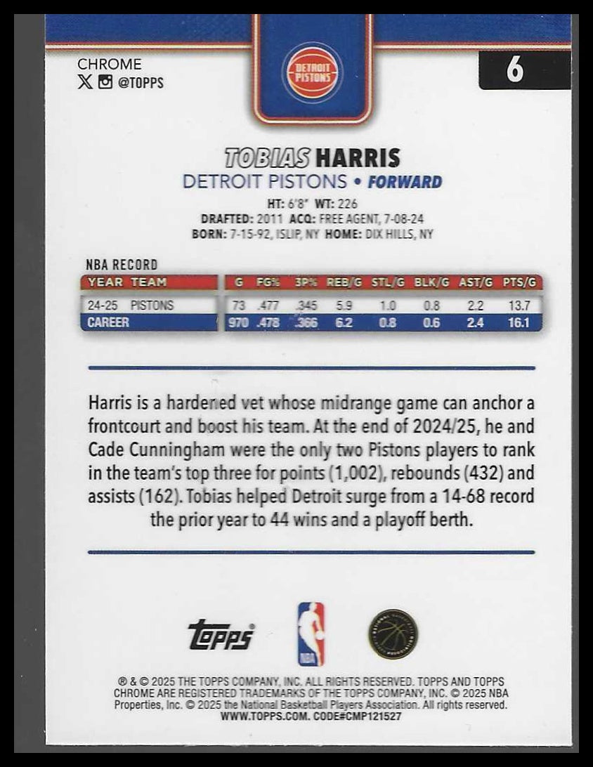 2025-26 Topps Chrome #6 Tobias Harris