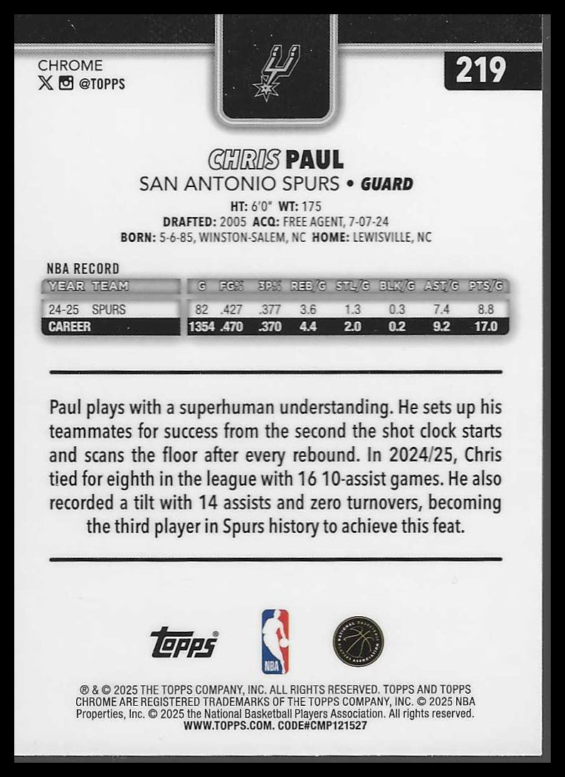 2025-26 Topps Chrome #219 Chris Paul