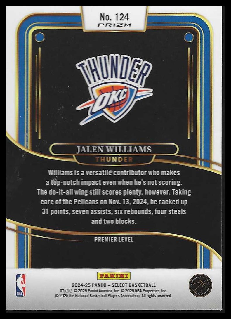 2024-25 Panini Select #124 Jalen Williams Blue Prizm