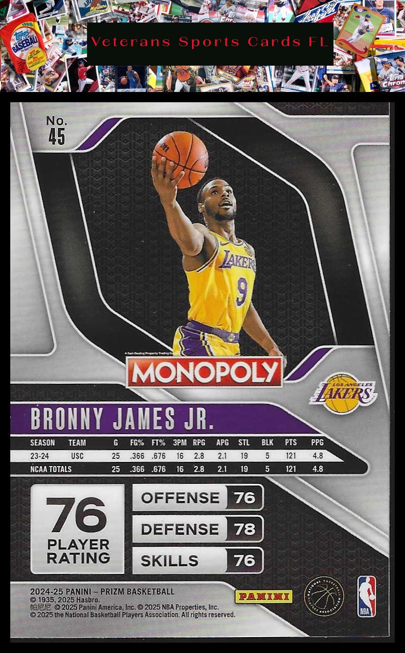 2024-25 Panini Prizm Monopoly #45 Bronny James