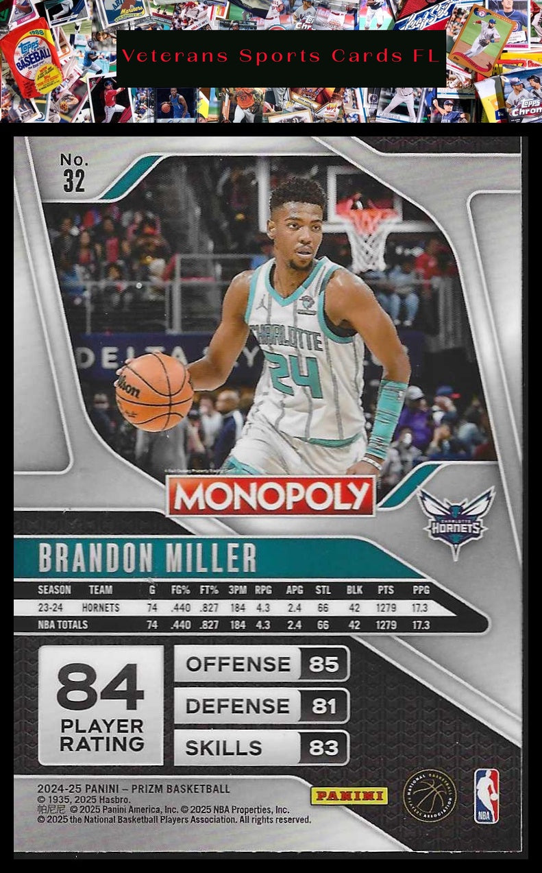 2024-25 Panini Prizm Monopoly #32 Brandon Miller