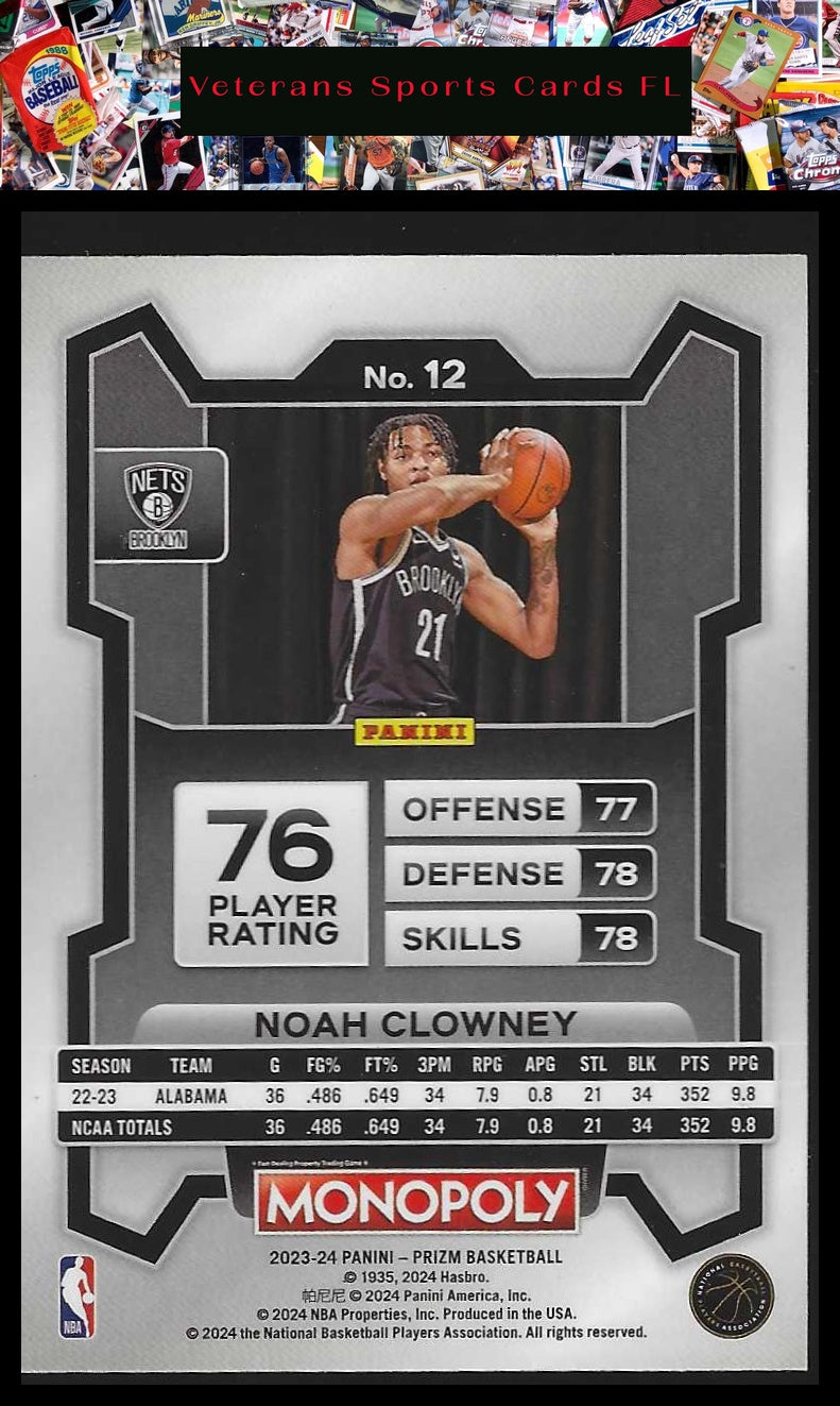 2023-24 Panini Prizm Monopoly #12 Noah Clowney