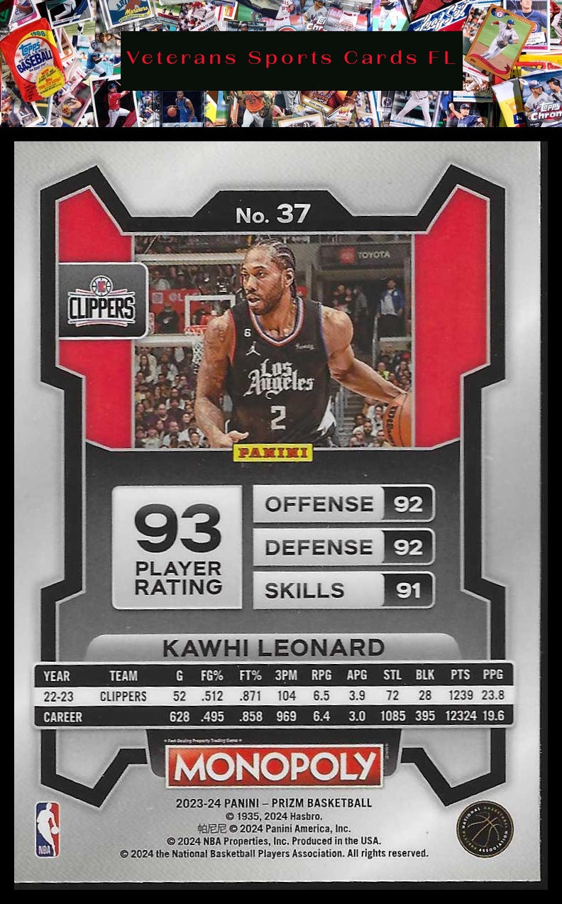 2023-24 Panini Prizm Monopoly #37 Kawhi Leonard