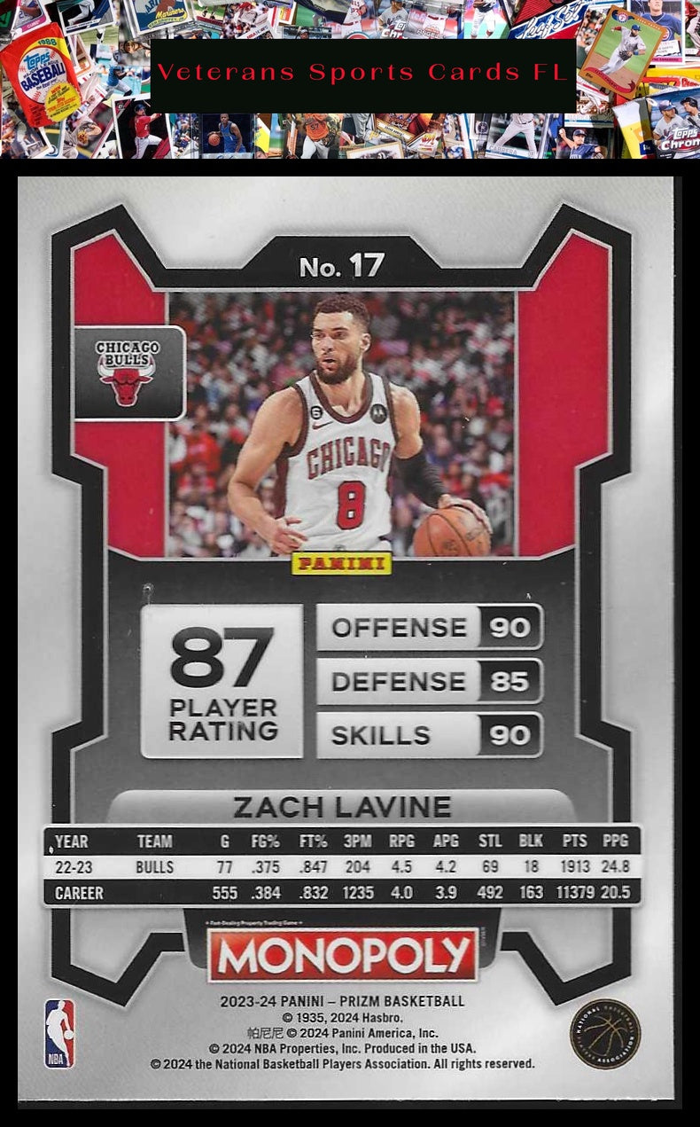 2023-24 Panini Prizm Monopoly #17 Zach Lavine