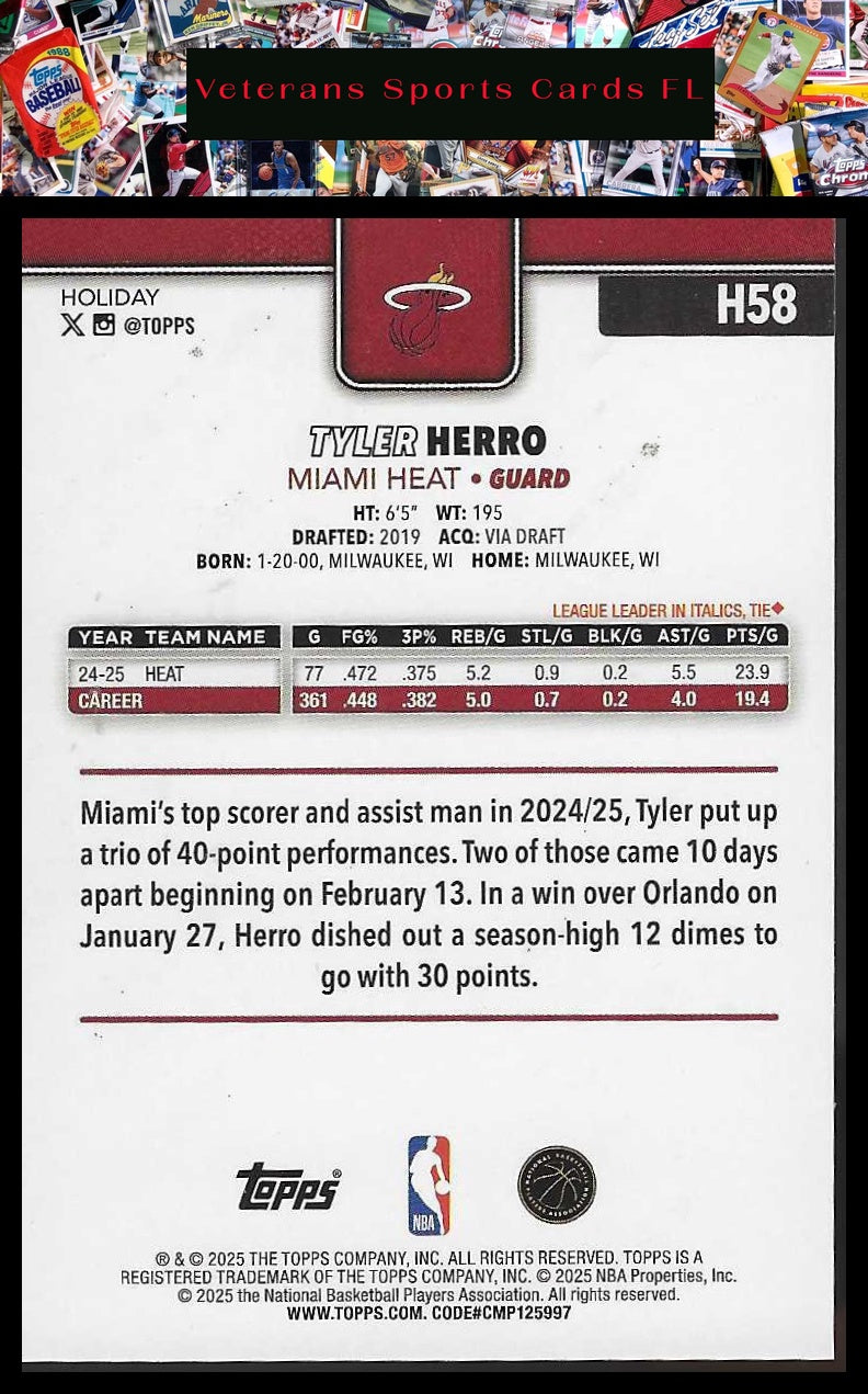 2025-26 Topps Holiday #H58 Tyler Herro Glitter Holiday