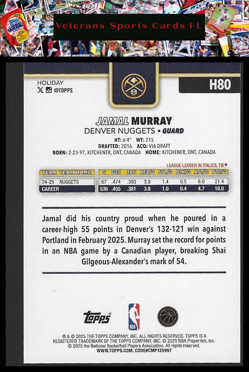 2025-26 ToppsHoliday #H80 Jamal Murray Glitter Holiday