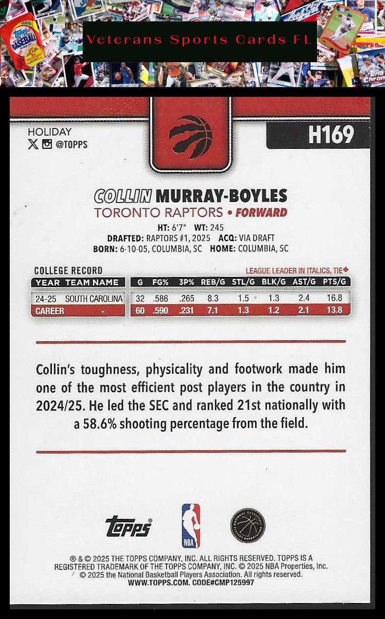 2025-26 Topps Holiday #H169 Collin Murray-Boyles Glitter Holiday