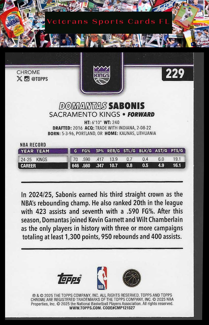 2025-26 Topps Chrome #229 Domantas Sabonis Refractor
