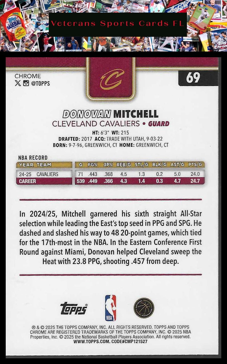 2025-26 Topps Chrome #69 Donovan Mitchell Red White and Blue Refractor