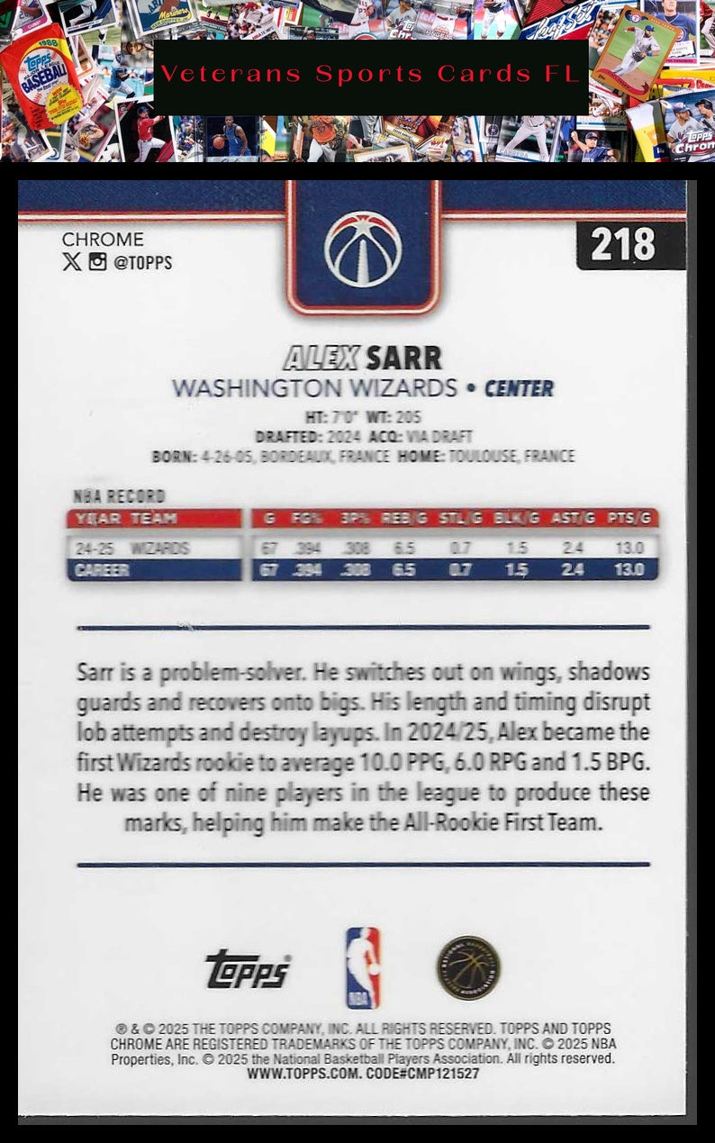 2025-26 Topps Chrome #218 Alex Sarr
