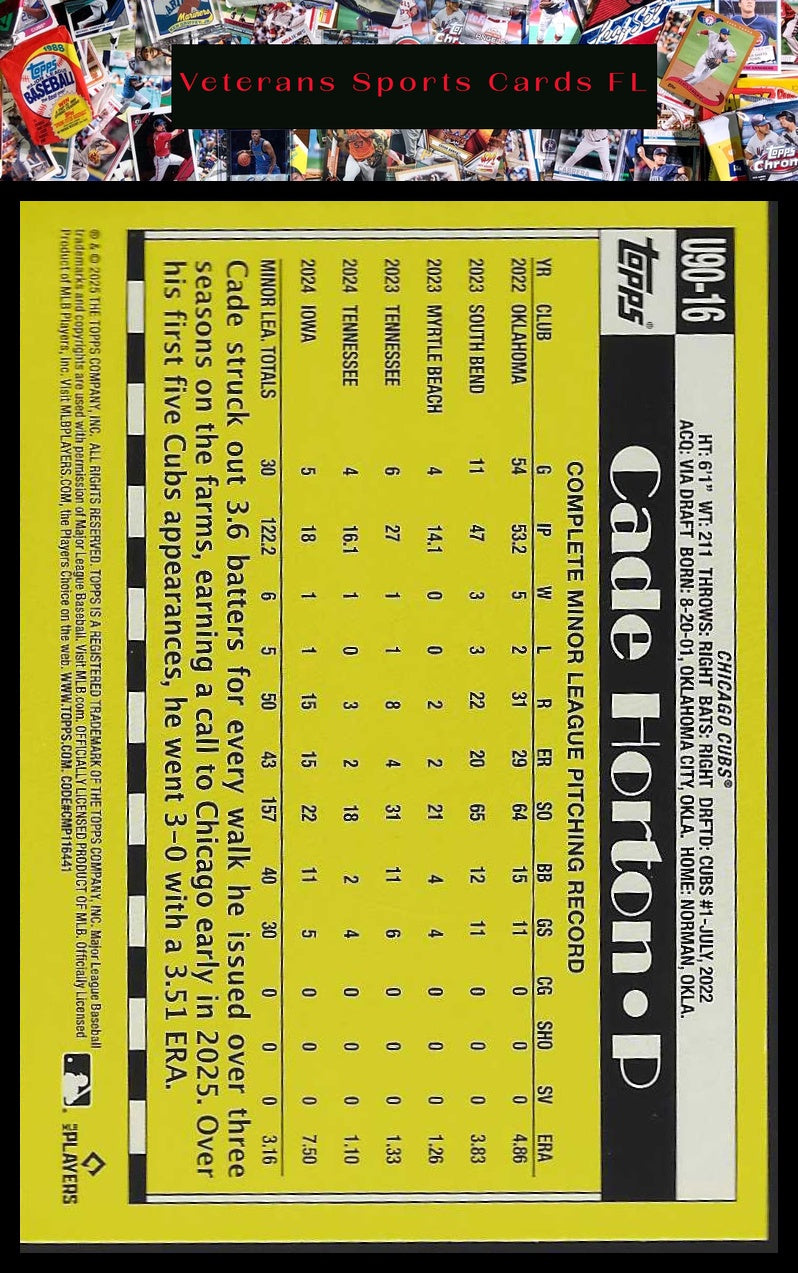 2025 Topps Update #U90-16 Cade Horton 1990 Topps Baseball 35th Anniversary