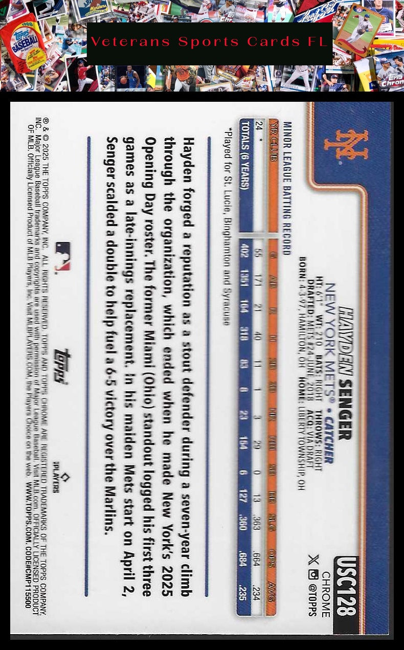 2025 Topps Chrome Update #USC128 Hayden Senger X-Fractors