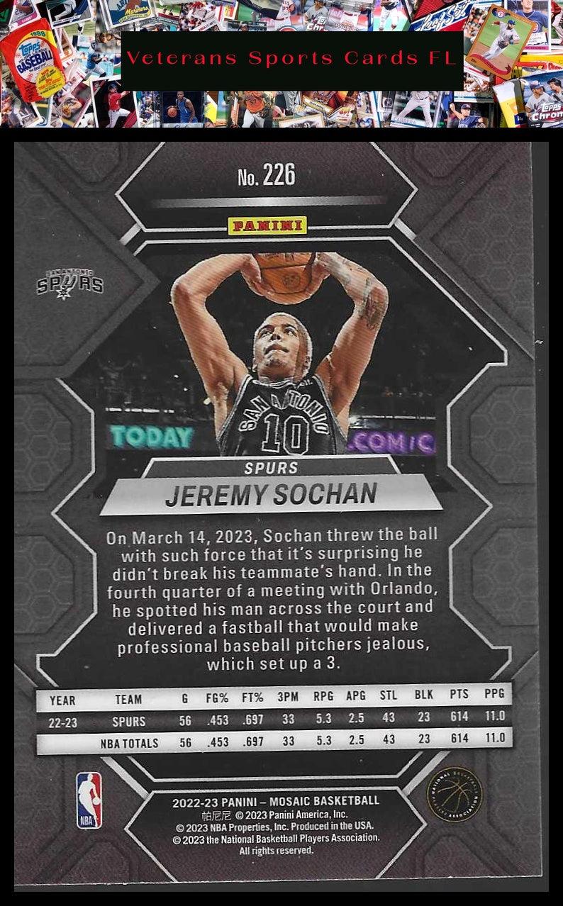 2022-23 Panini Mosaic #226 Jeremy Sochan