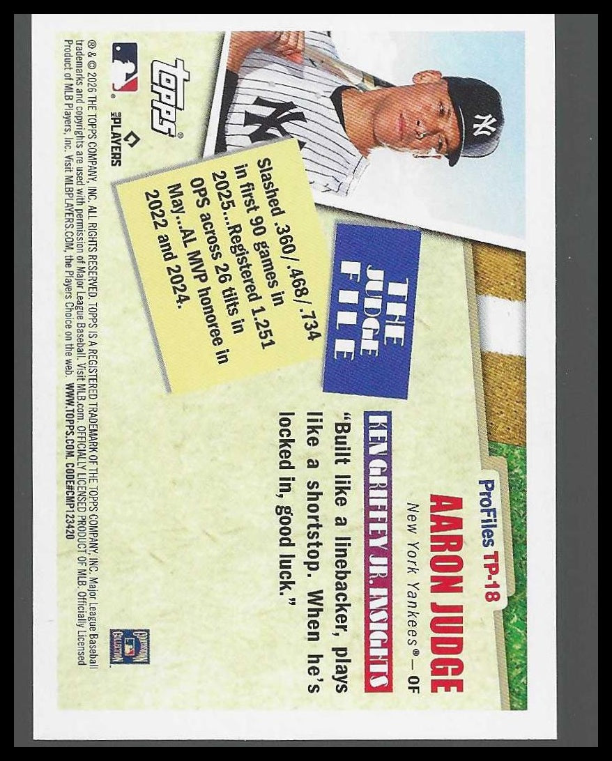 2026 Topps #TP-18 Aaron Judge Topps Profiles New York Yankees