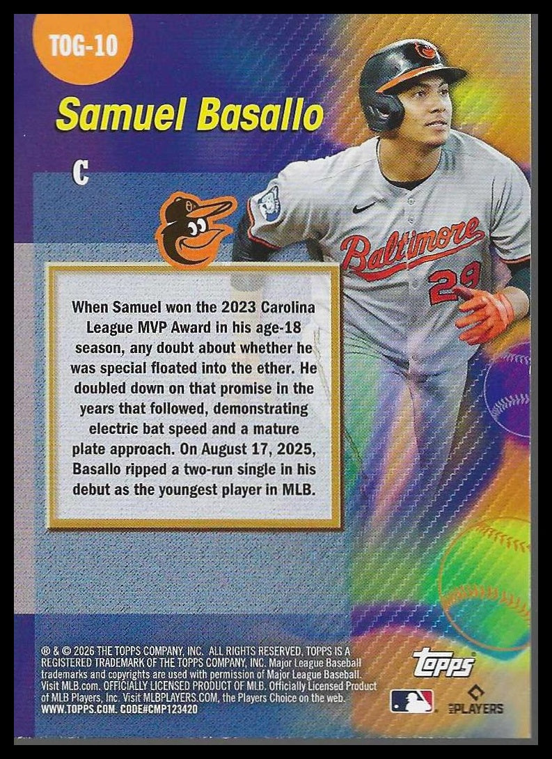 2026 Topps #TOG-10 Samuel Basallo Titans of the Game Baltimore Orioles
