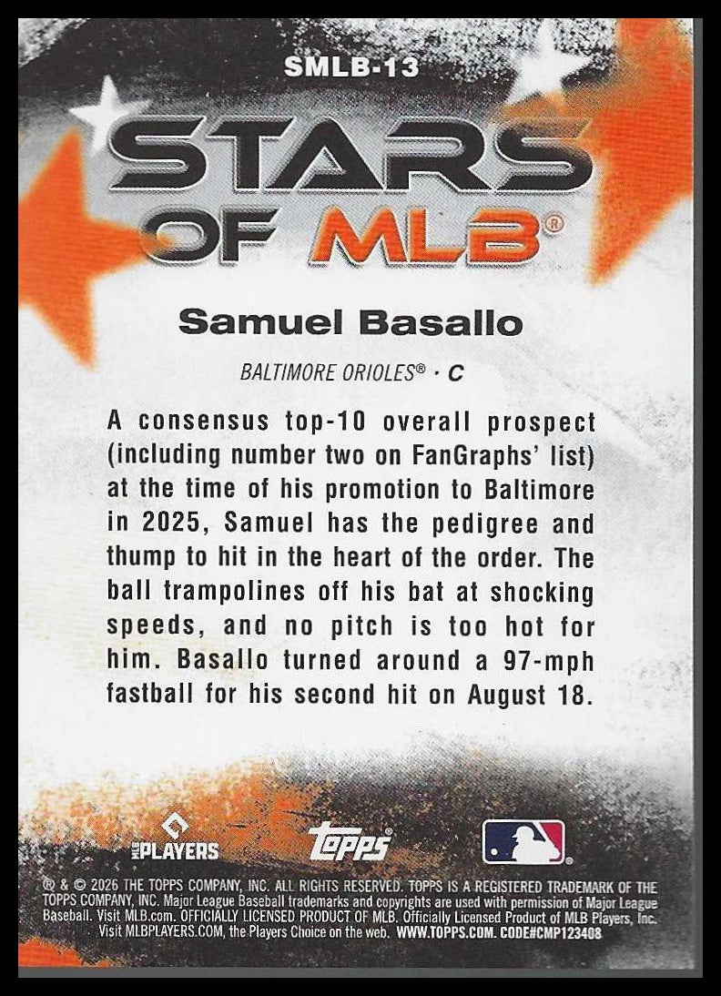 2026 Topps #SMLB-13 Samuel Basallo Stars of MLB Baltimore Orioles