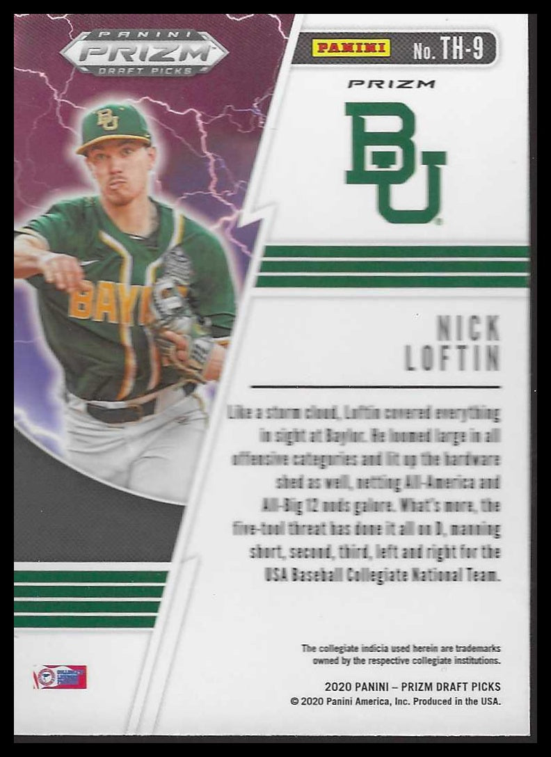 2020 Panini Prizm Draft Pics #TH-9 Nick Loftin Thunderstruck PurplePrizm Baylor