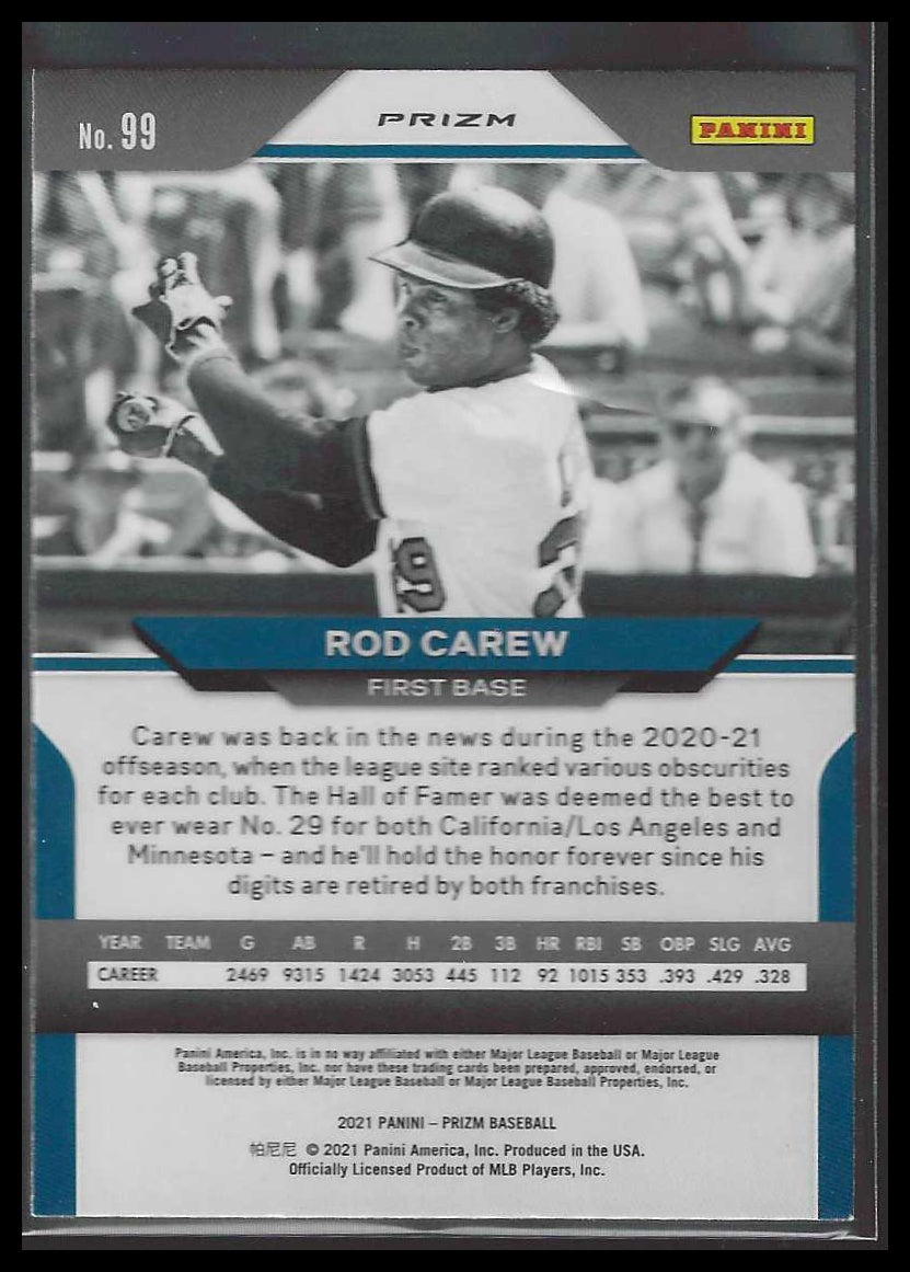 2021 Panini Prizm #99 Rod Carew Pink Prizm California Angels