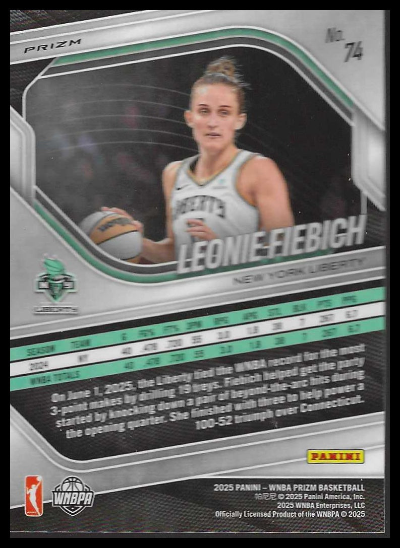2025 Panini Prizm WNBA #74 Leonie Fiebich Green Prizms New York Liberty