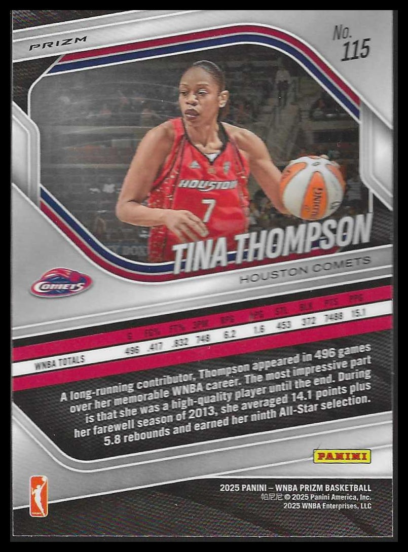2025 Panini Prizm WNBA #115 Tina Thompson Ice Prizms Houston Comets