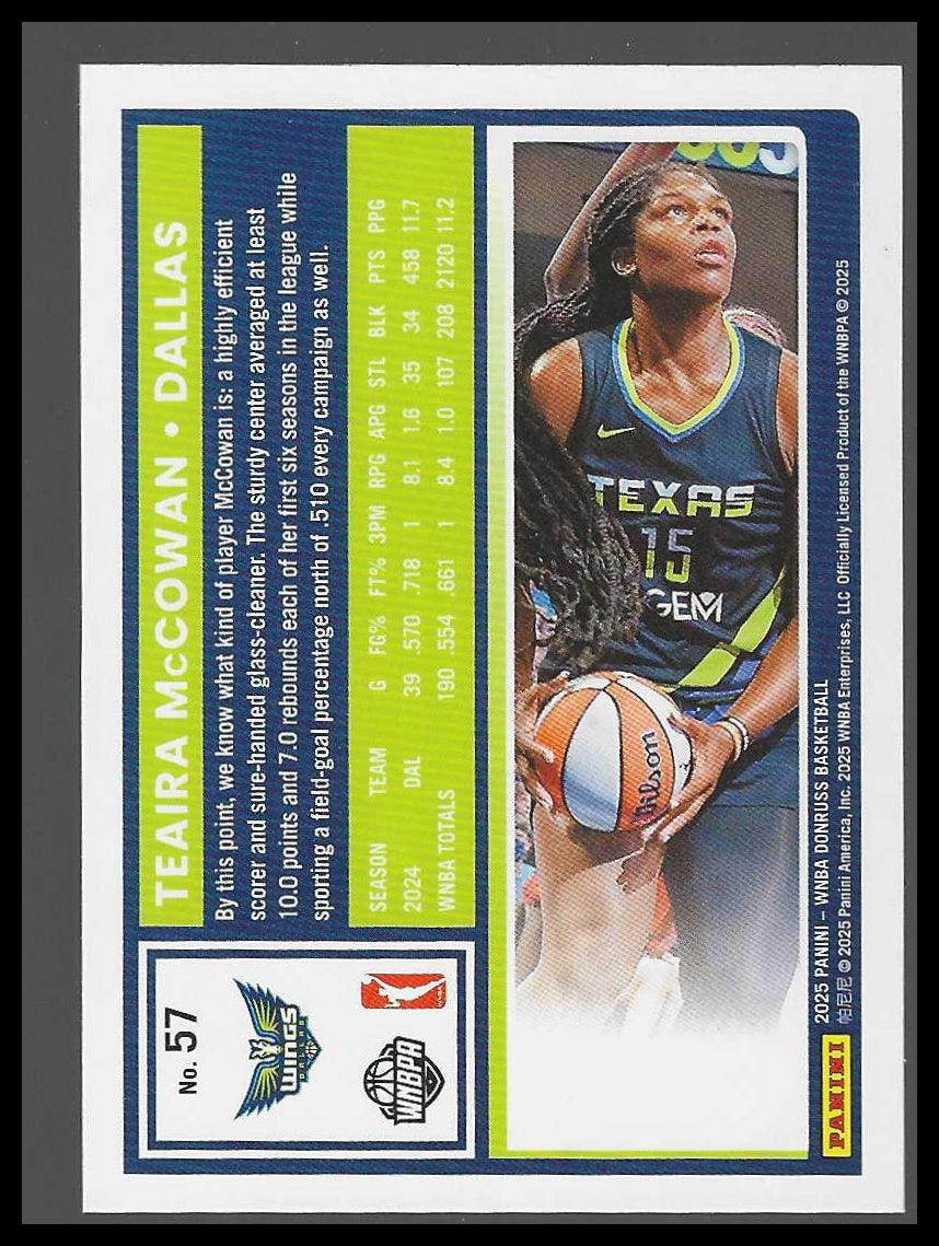2025 Donruss WNBA #57 Teaira McCowan Lava Dallas Wings