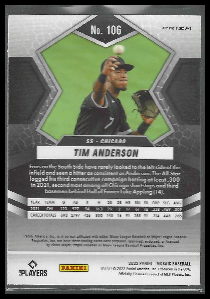2022 Panini Mosaic #106 Tim Anderson Pink Camo Mosaic Chicago White Sox