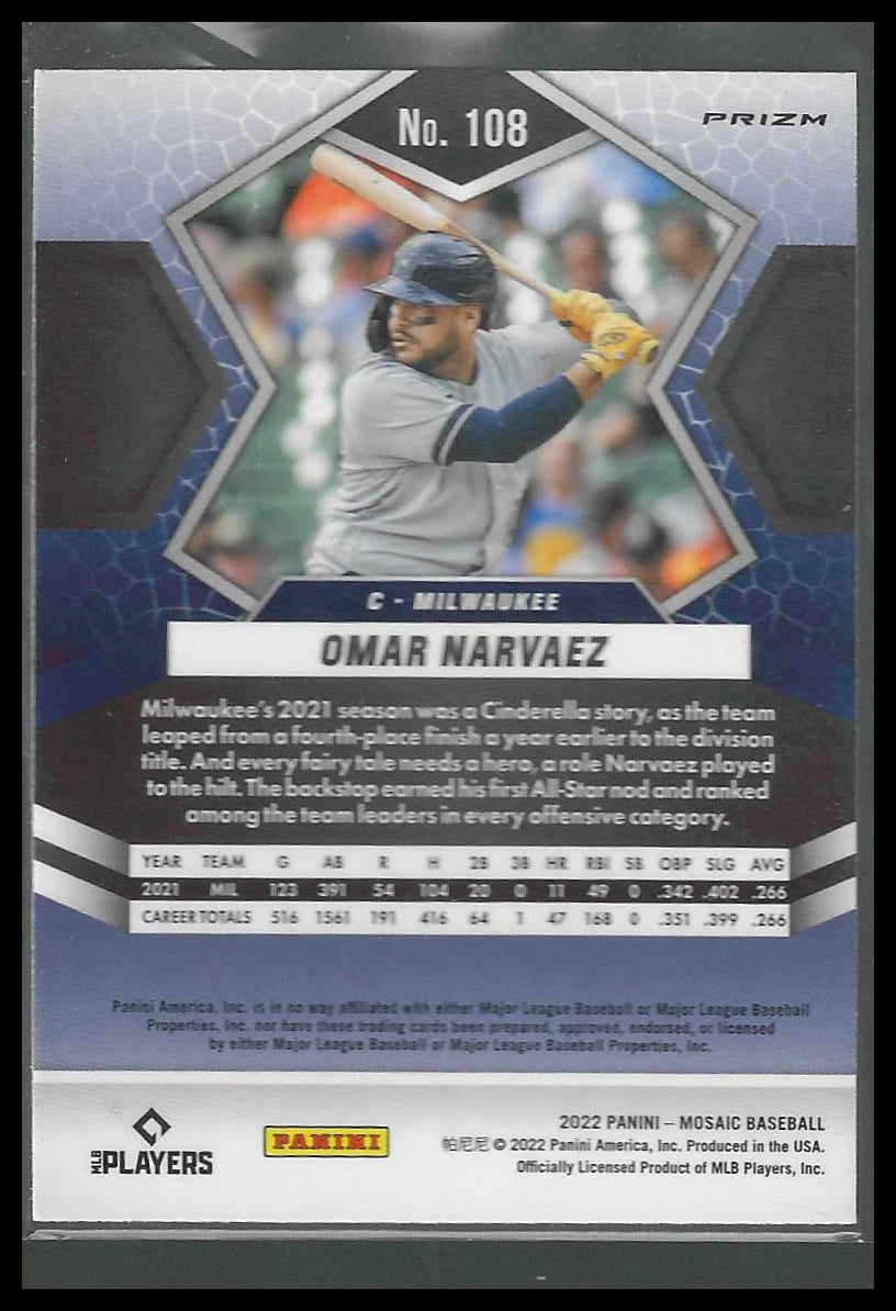 2022 Panini Mosaic #108 Omar Narvaez Mosaic Milwaukee Brewers