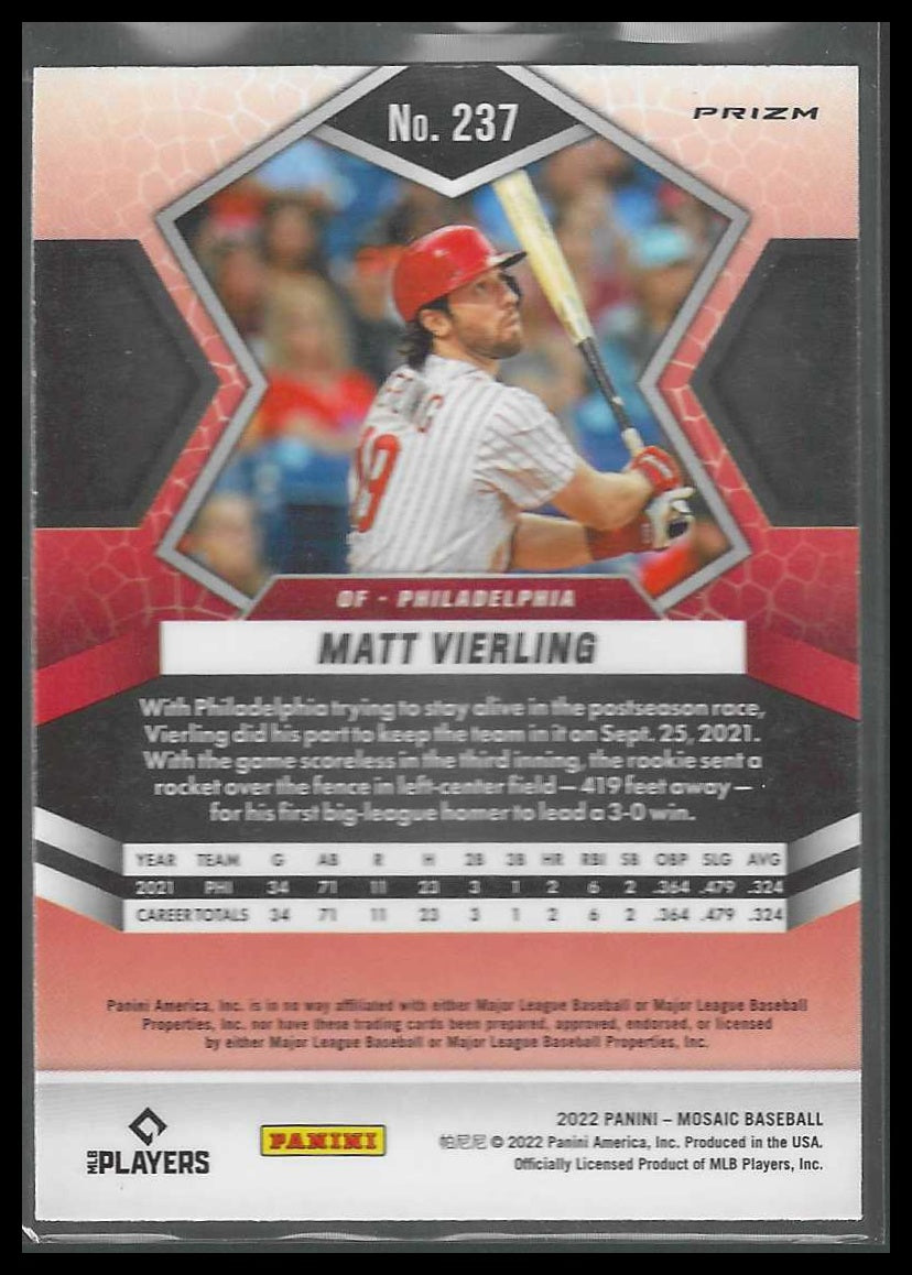 2022 Panini Mosaic #237 Matt Vierling Green Mosaic Philadelphia Phillies