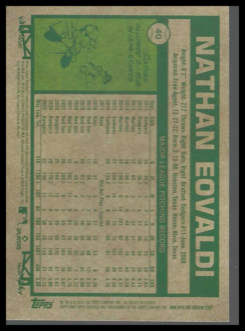 2026 Topps Heritage #40 Nathan Eovaldi Chrome Silver Sparkle Refractors Rangers