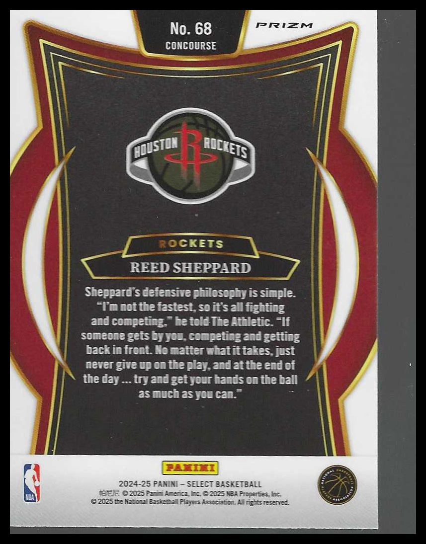 2024-25 Panini Select #68 Reed Sheppard Orange Flash Prizm Houston Rockets RC