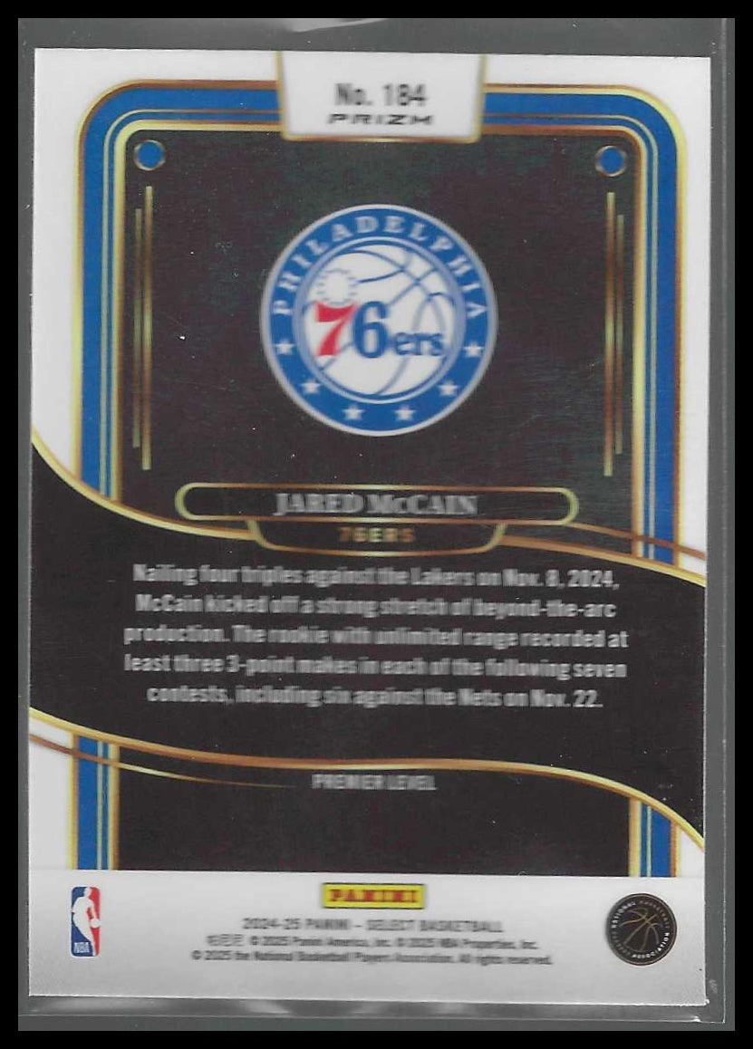 2024-25 Panini Select #184 Jared McCain Blue Prizm Philadelphia 76ers Rookie