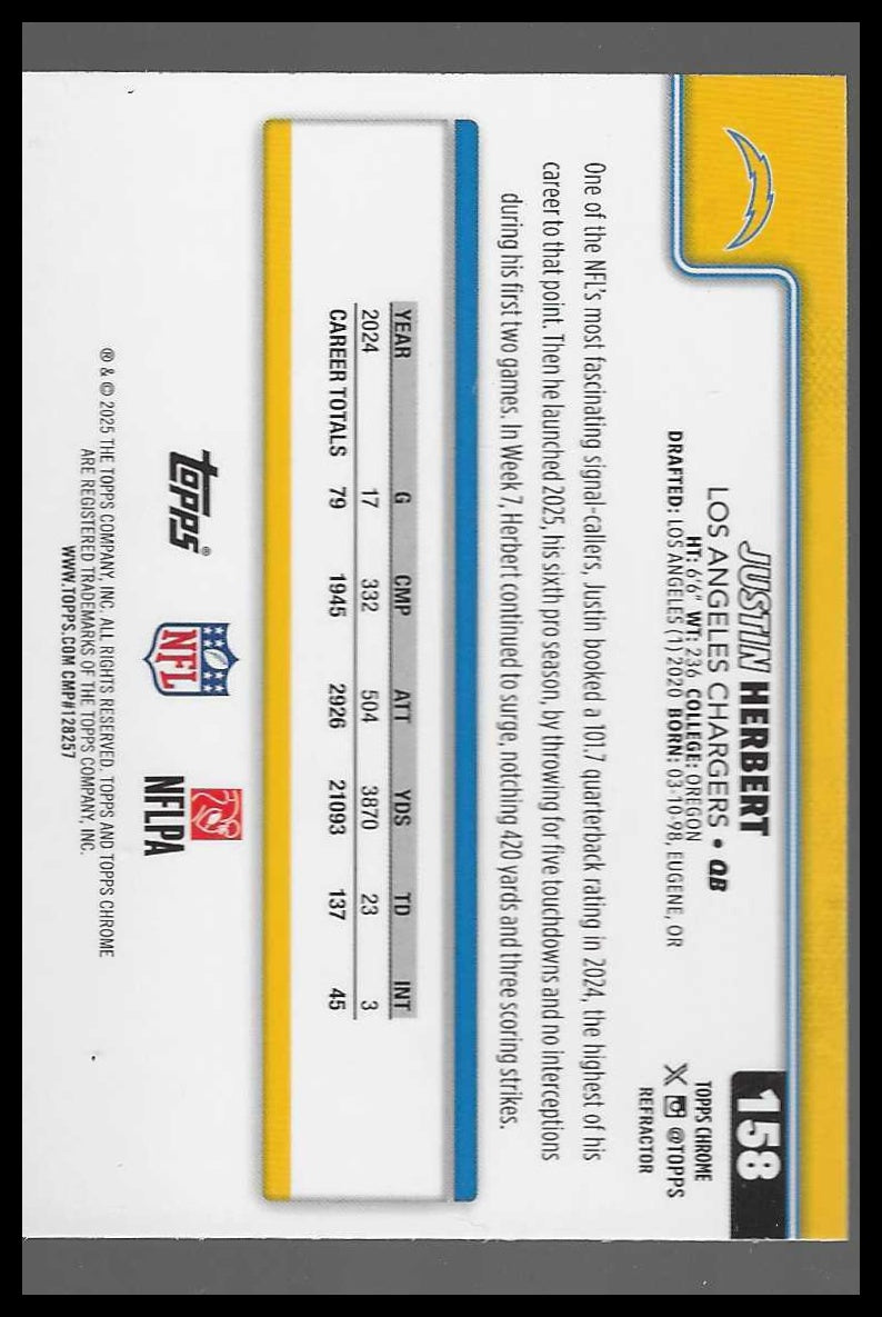 2025 Topps Chrome #158 Justin Herbert Topps Refractor