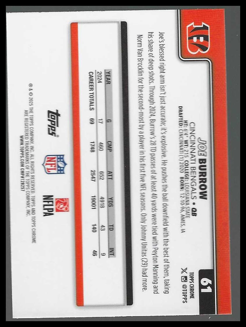 2025 Topps Chrome #61 Joe Burrow Pulsar Refractor