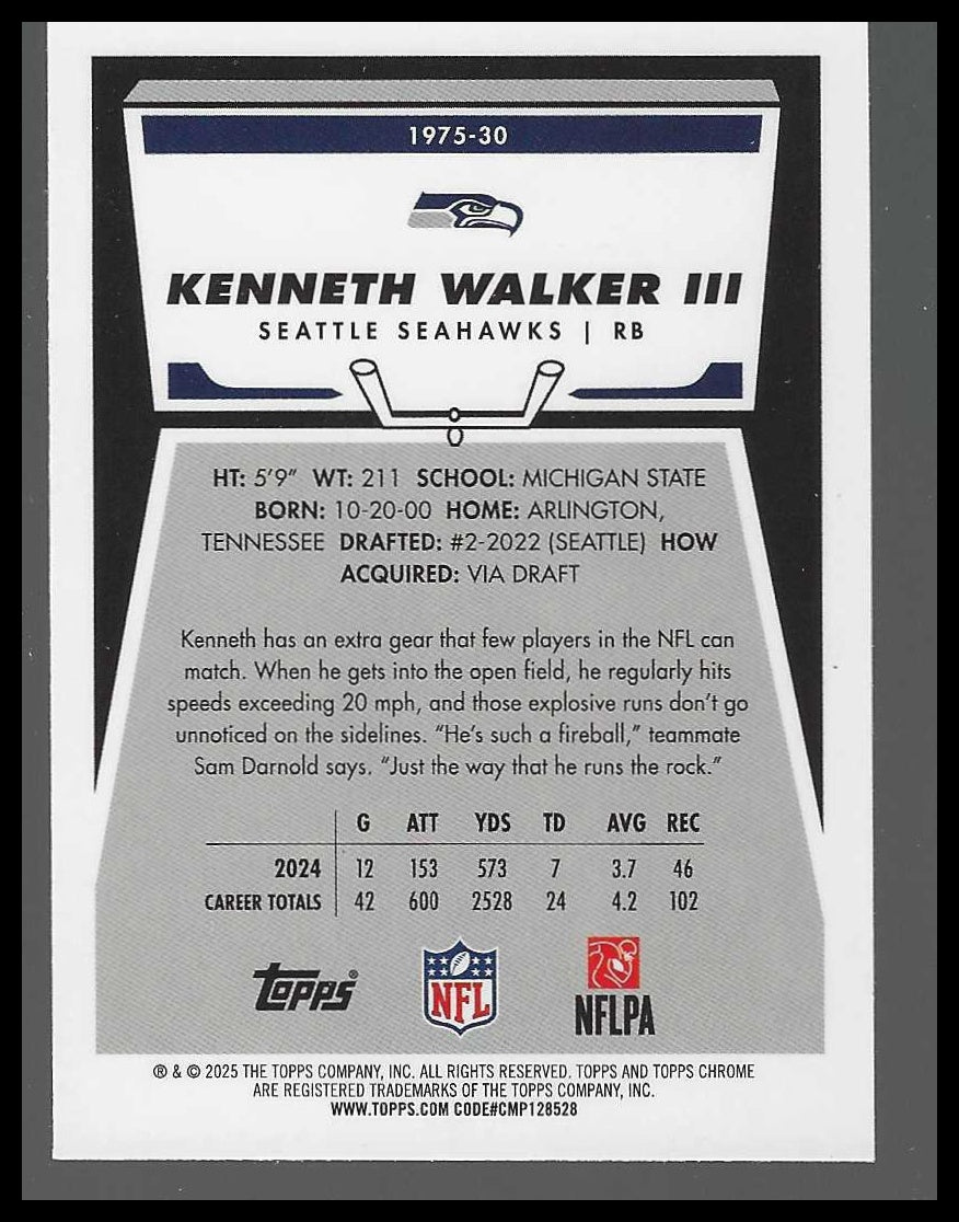 2025 Topps Chrome #1975-30 Kenneth Walker III 1975 Topps