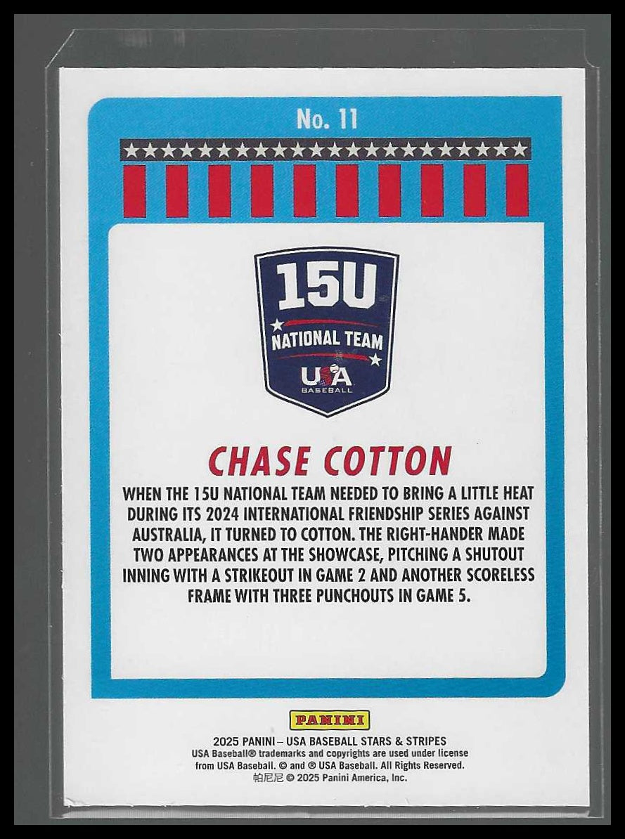 2025 Panini Stars & Stripes USA Baseball #11 Chase Cotton Green
