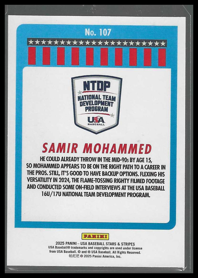 2025 Panini Stars & Stripes USA Baseball #107 Samir Mohammed Speckle