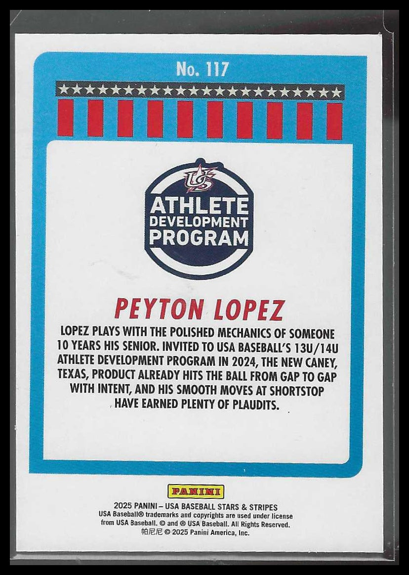 2025 Panini Stars & Stripes USA Baseball #117 Peyton Lopez Speckle