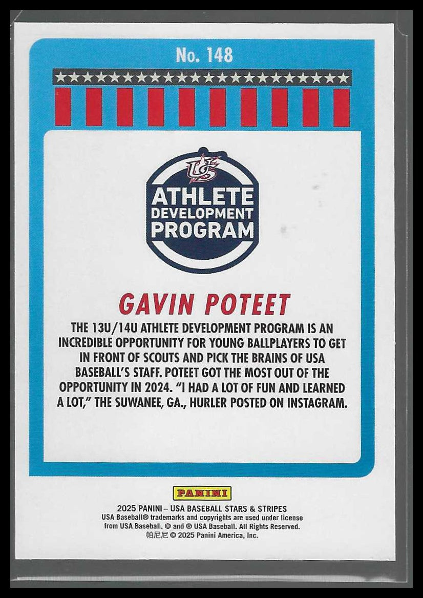 2025 Panini Stars & Stripes USA Baseball #148 Gavin Poteet Speckle