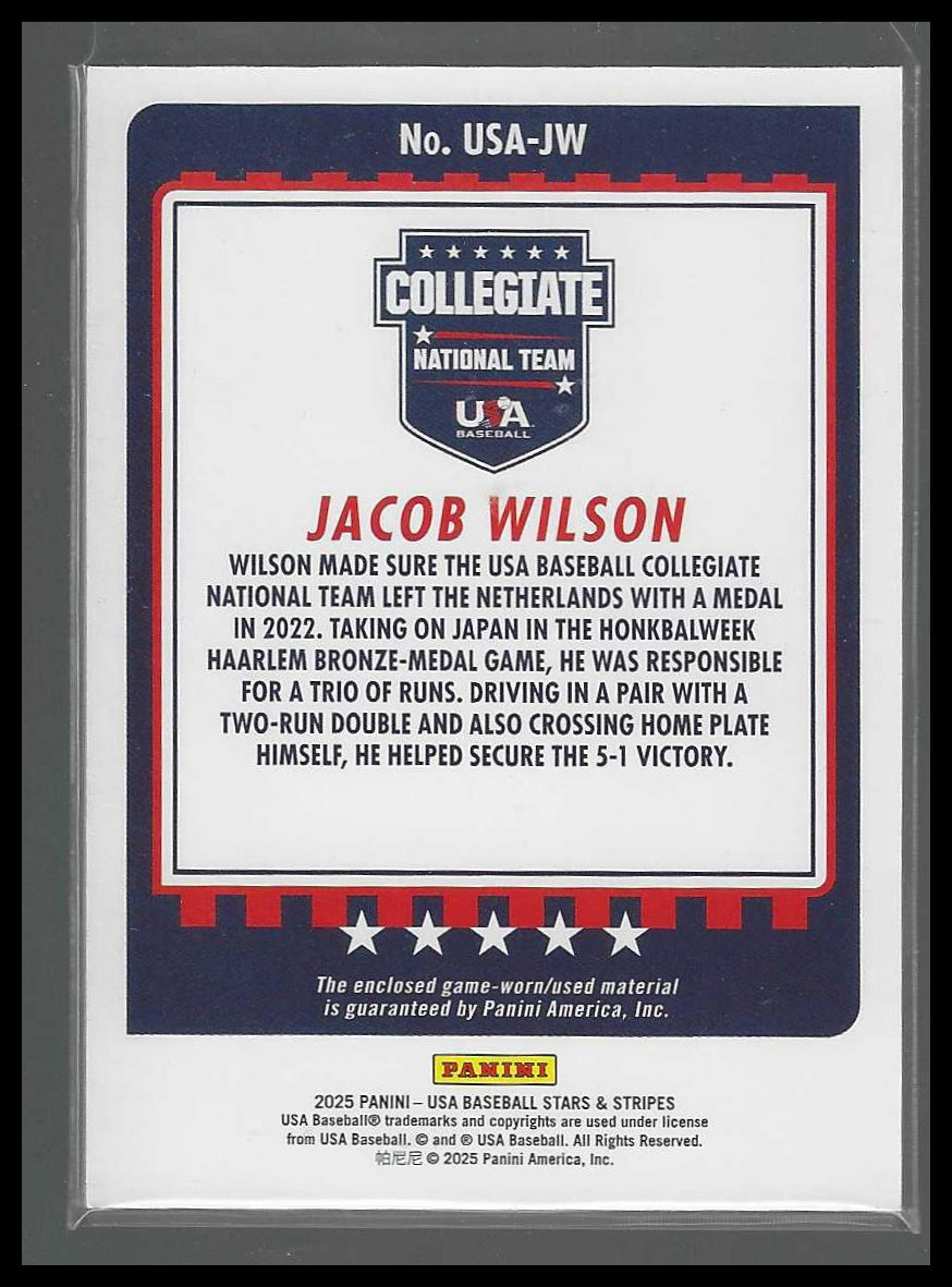 2025 Panini Stars & Stripes USA Baseball #USA-JW Jacob Wilson USA Materials